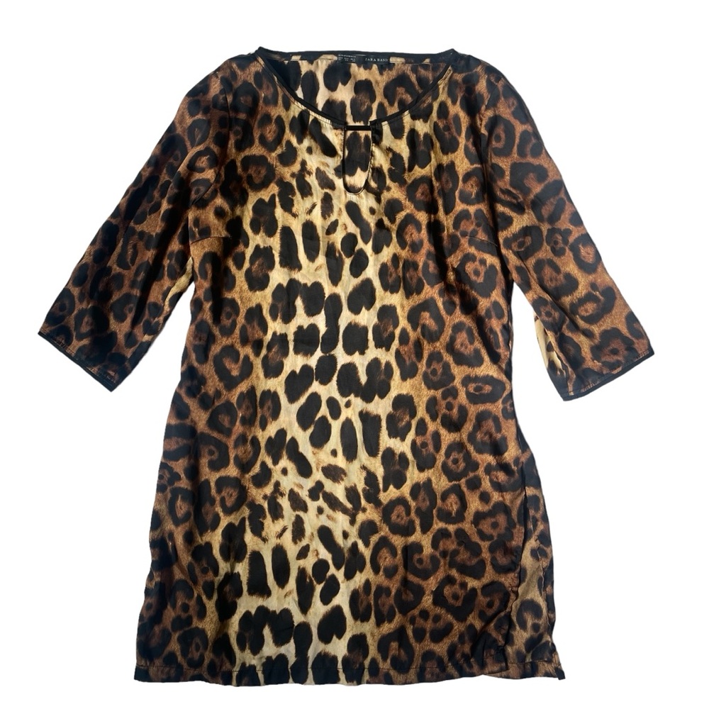 Zara Basic Dress Womens Cheater Print Animal 3/4 Sleeve Size XL